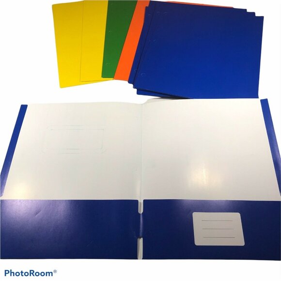 Lot Of 10 Pen & Gear Paper 2 Pocket Folders 6 Blue 2 Yellow 1 Green 1 Orange New - Picture 3 of 3